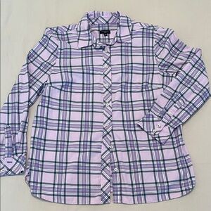 Talbots Women’s Lavender Metalic Silver Plaid Shirt SzLP Classic Holiday Casual